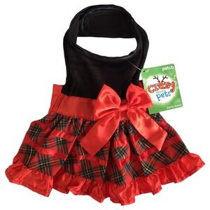 Petco Holiday Dog Dress Plaid Velvet Christmas Party Red Black Size XS